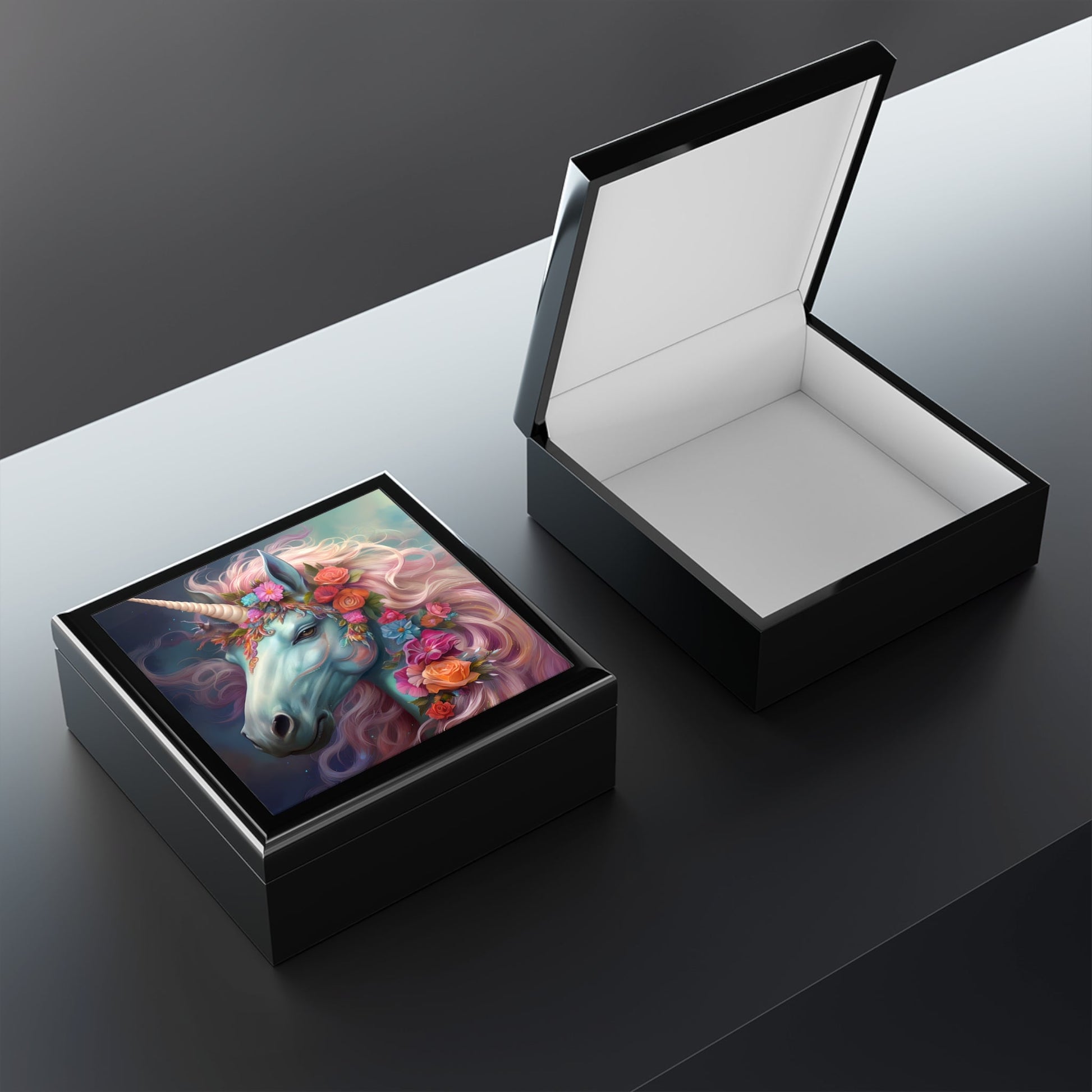 Fantastical Floral Unicorn Art Jewelry Box
