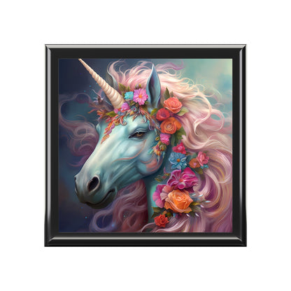 Fantastical Floral Unicorn Art Jewelry Box
