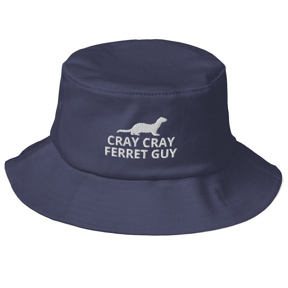 Ferret Old School Bucket Hat | Cray Cray Ferret Guy | Perfect gift for the Pet Ferret lover! | Multiple Hat Colors Available