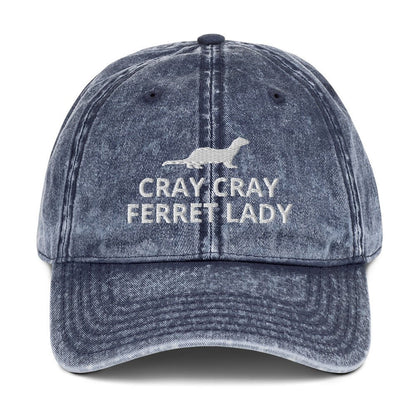 Ferret Vintage Cotton Twill Cap | Cray Cray Ferret Lady | Perfect gift for the Pet Ferret lover! | Multiple Hat Colors Available