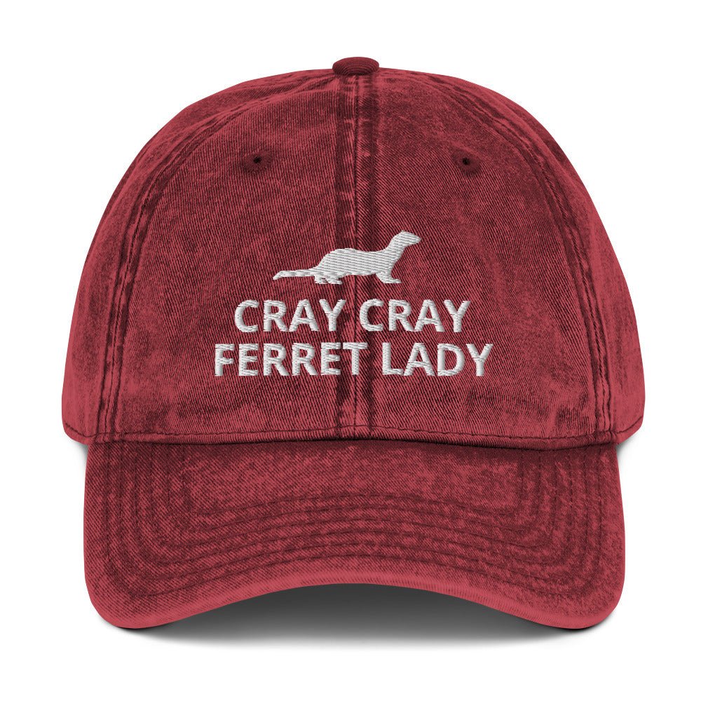 Ferret Vintage Cotton Twill Cap | Cray Cray Ferret Lady | Perfect gift for the Pet Ferret lover! | Multiple Hat Colors Available