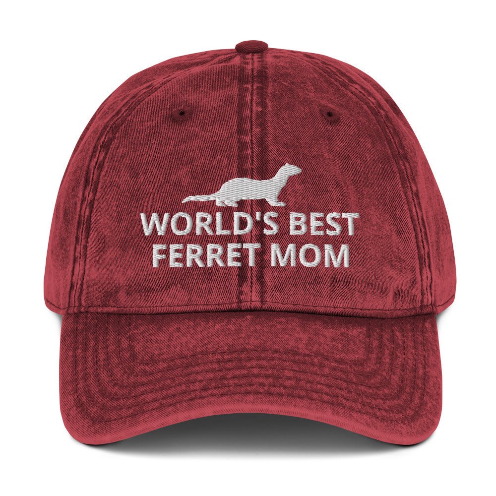 Ferret Vintage Cotton Twill Cap | World's Best Ferret Mom | Perfect gift for the Pet Ferret lover! | Multiple Hat Colors Available
