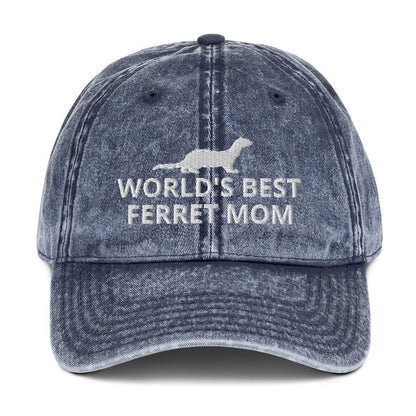 Ferret Vintage Cotton Twill Cap | World's Best Ferret Mom | Perfect gift for the Pet Ferret lover! | Multiple Hat Colors Available