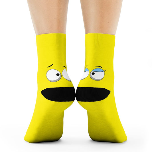 Flirty Sock Puppet Crew Socks Yellow Cartoon Happy Fun