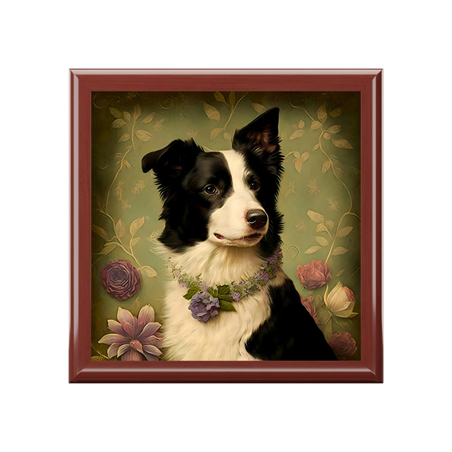 Floral Art Nouveau Border Collie Jewelry Keepsake Box - Jewelry Travel Case, Birthday Gift Mom, Bridal Party Gift, Jewelry Case, Jewelry Box Girls