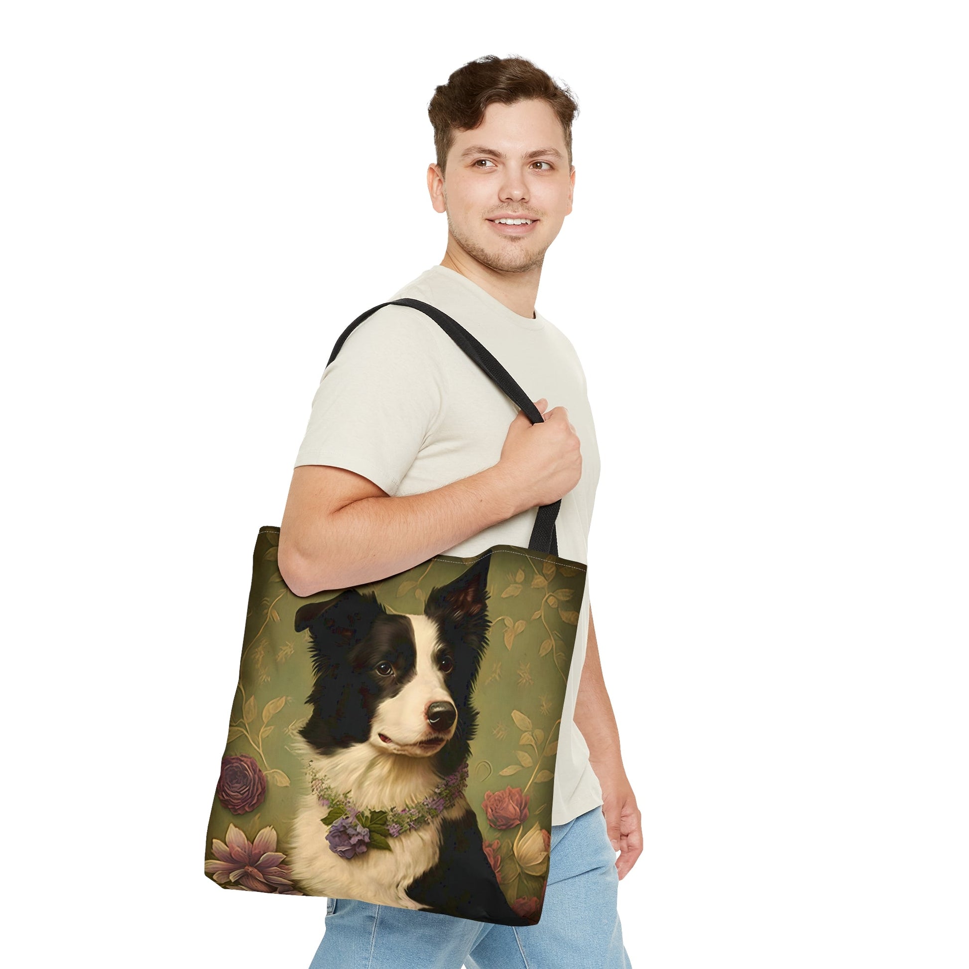 Floral Art Nouveau Border Collie Tote Bag