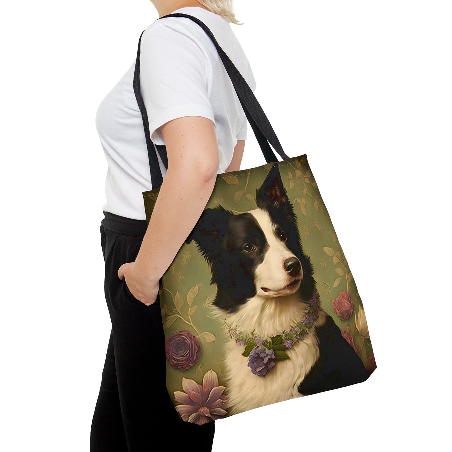 Floral Art Nouveau Border Collie Tote Bag