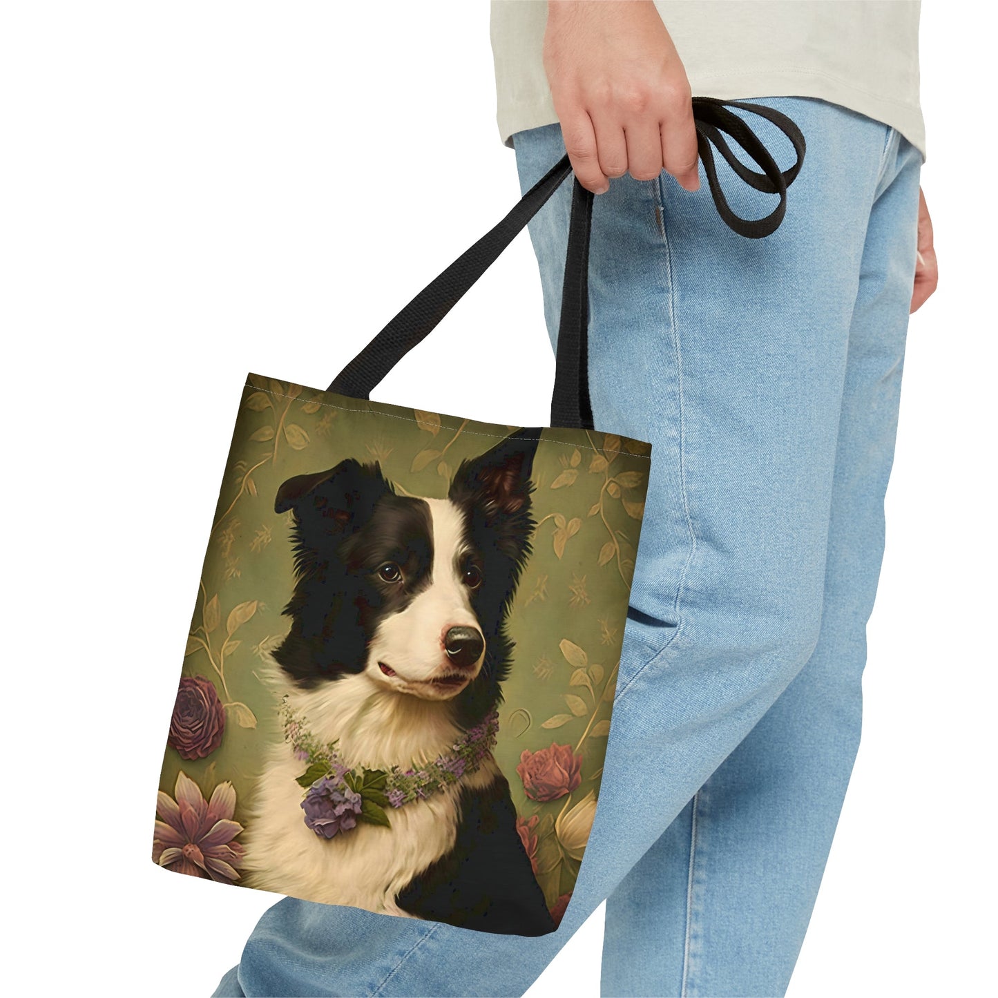 Floral Art Nouveau Border Collie Tote Bag