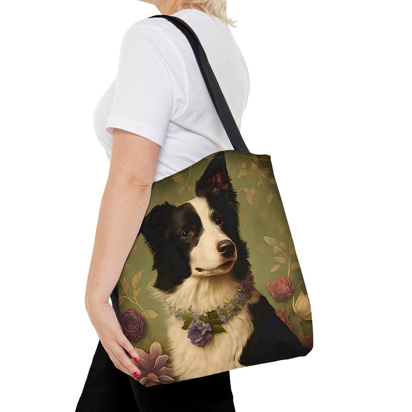 Floral Art Nouveau Border Collie Tote Bag