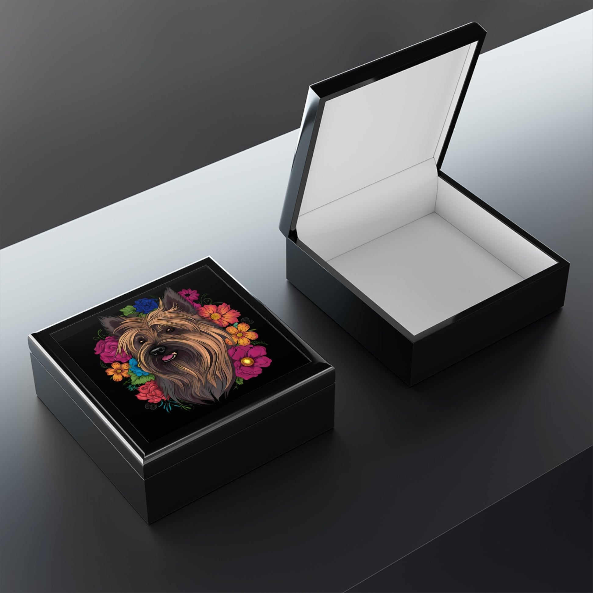 Floral Skye Terrier- Jewelry Keepsake Box - Jewelry Travel Case, Birthday Gift Mom, Bridal Party Gift, Jewelry Case