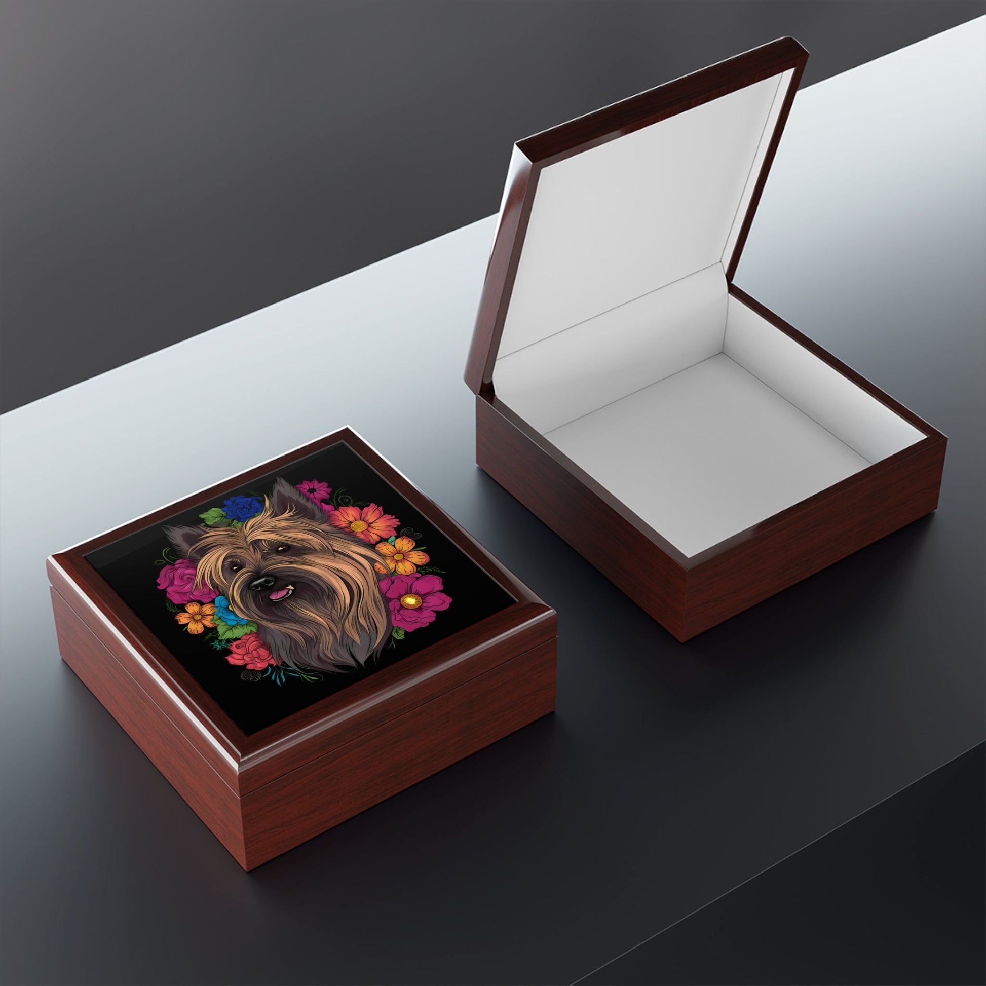 Floral Skye Terrier- Jewelry Keepsake Box - Jewelry Travel Case, Birthday Gift Mom, Bridal Party Gift, Jewelry Case