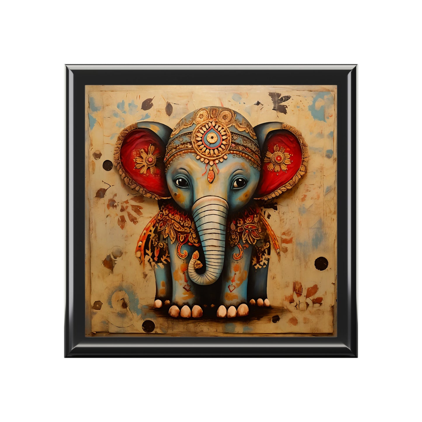 Folk Art Baby Elephant Jewelry Keepsake Box