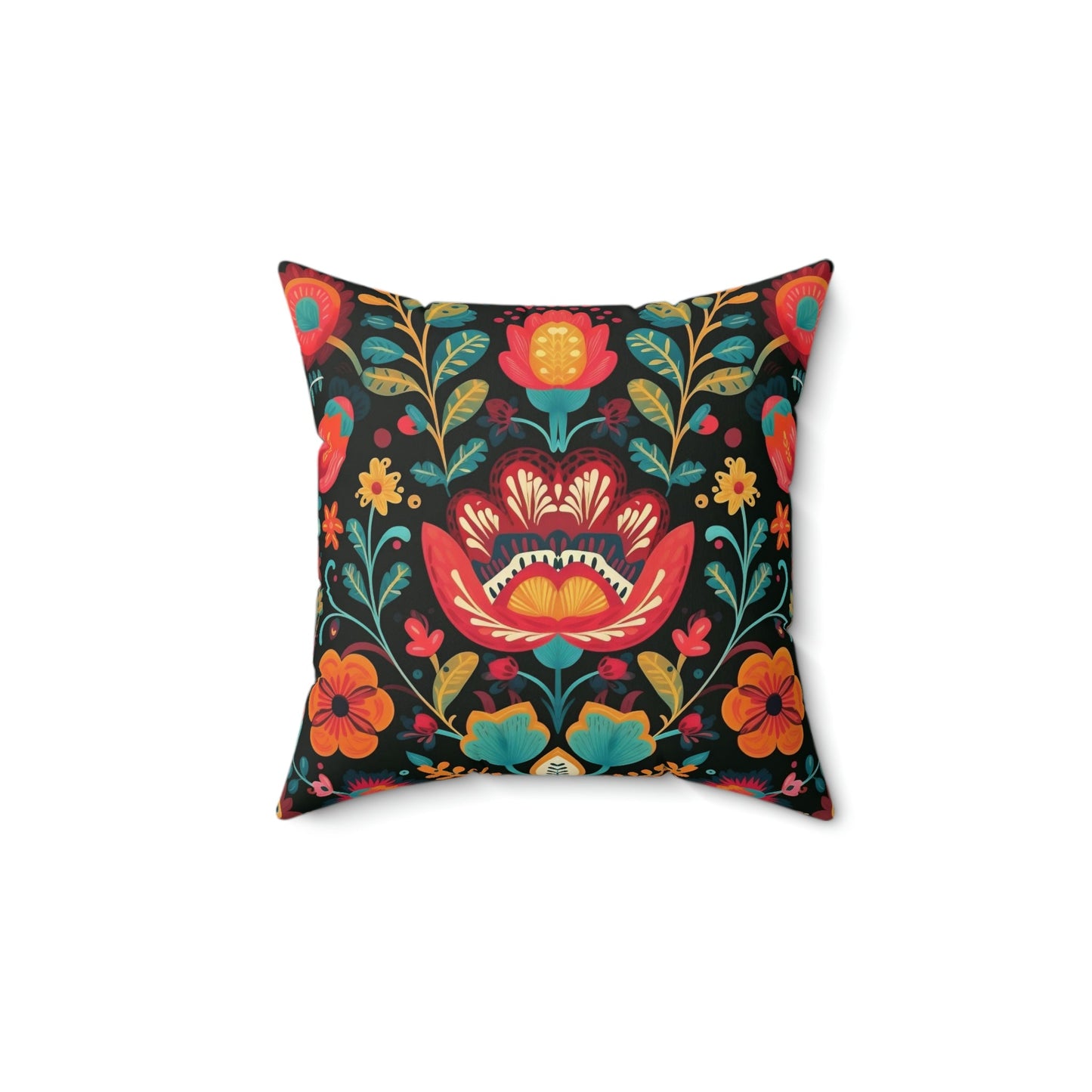 Folk Art Floral Design Spun Polyester Square Pillow