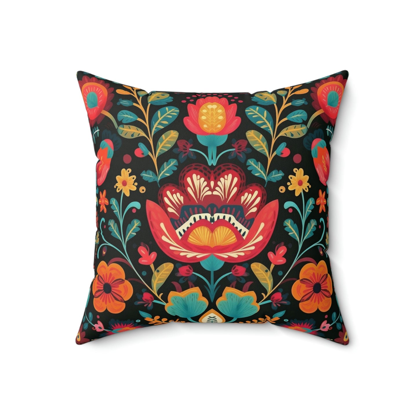 Folk Art Floral Design Spun Polyester Square Pillow