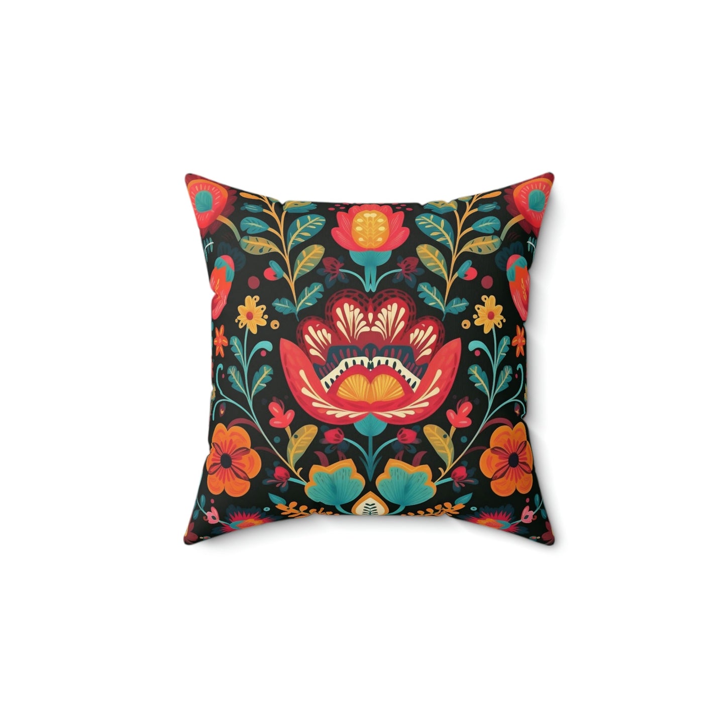 Folk Art Floral Design Spun Polyester Square Pillow