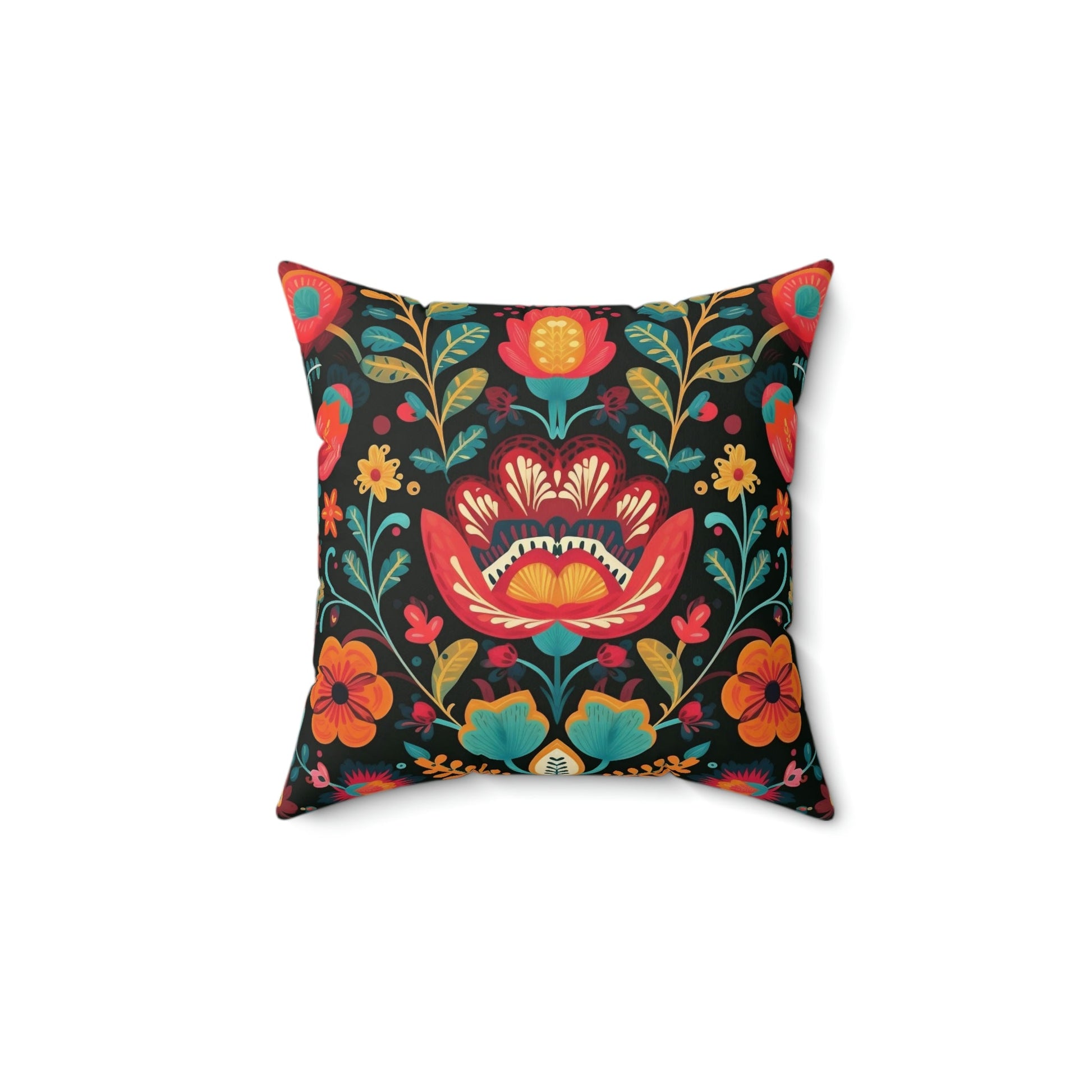 Folk Art Floral Design Spun Polyester Square Pillow