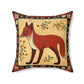 Folk Art Fox Design Square Pillow - Cottagecore Country Farm Style Gift for Yourself or Loved Ones