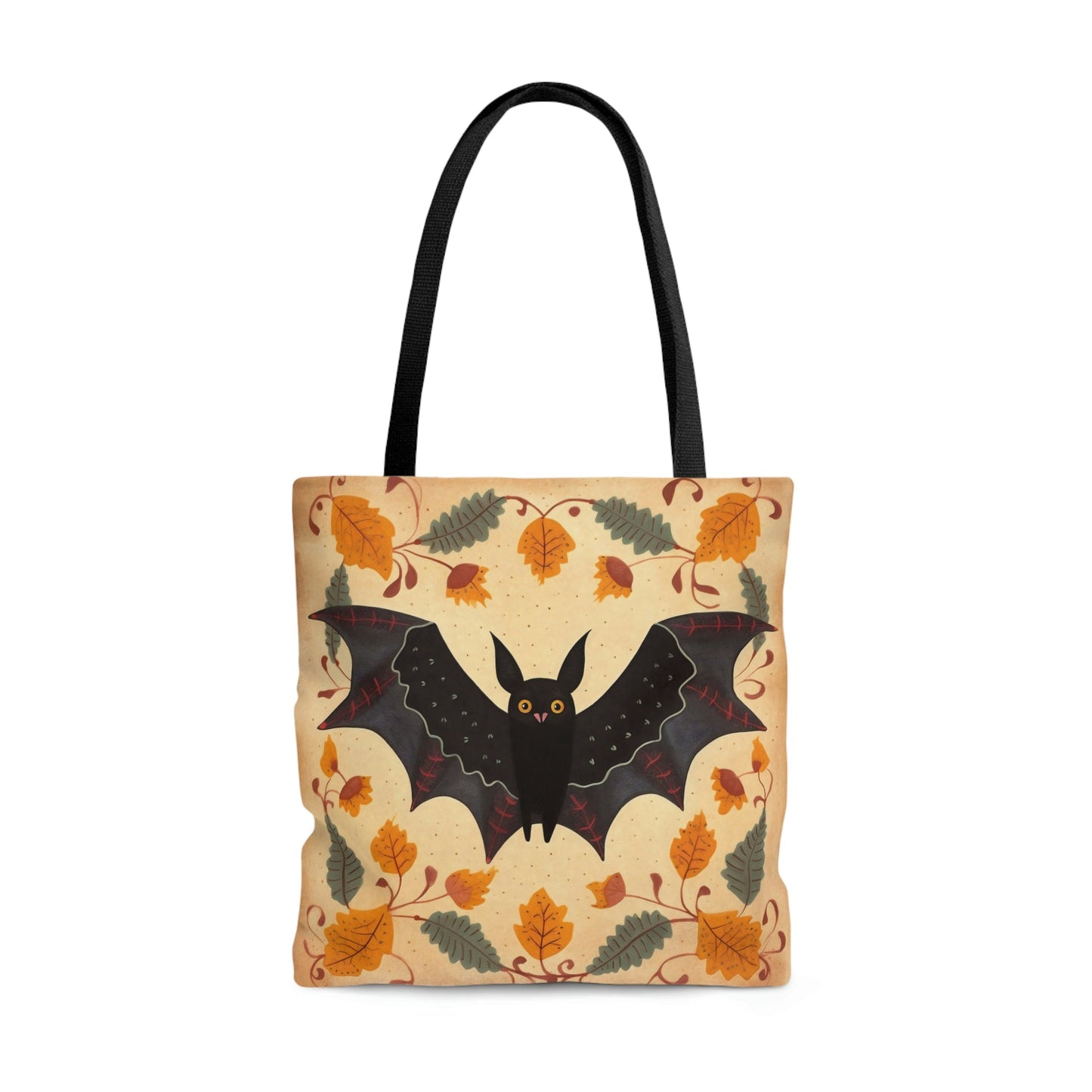 Folk Art Halloween Bat Tote Bag - Cute Cottagecore Totebag Makes the Perfect Gift