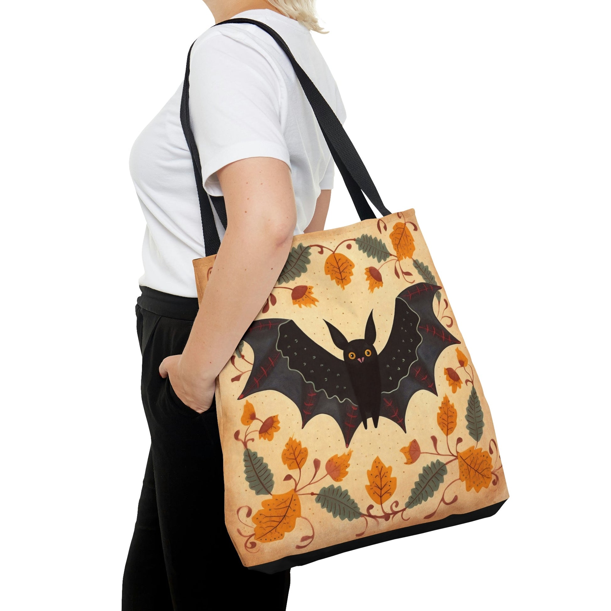 Folk Art Halloween Bat Tote Bag - Cute Cottagecore Totebag Makes the Perfect Gift