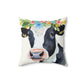 Folk Art Holstein Cow Portrait Design Square Pillow - Cottagecore Country Farm Style Gift for Yourself or Loved Ones