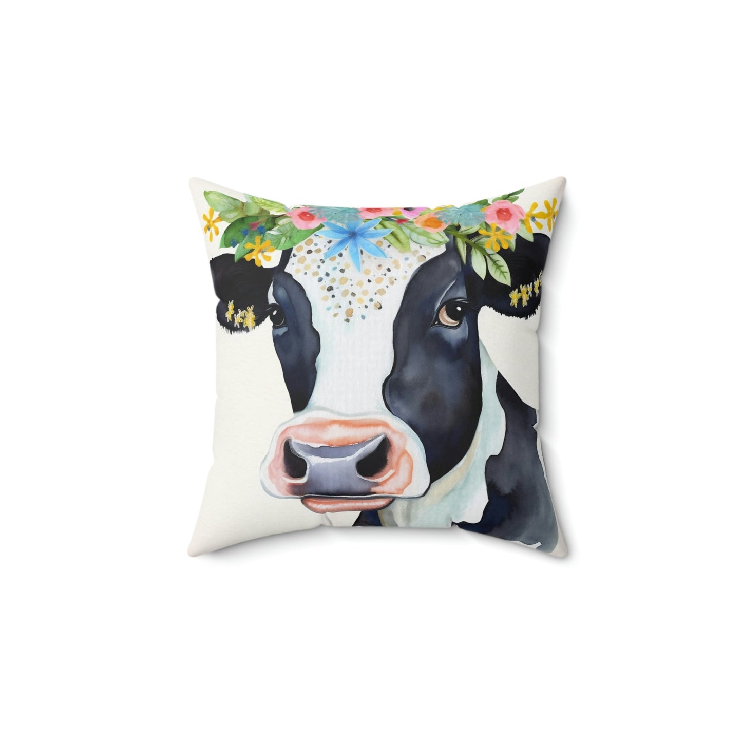 Folk Art Holstein Cow Portrait Design Square Pillow - Cottagecore Country Farm Style Gift for Yourself or Loved Ones