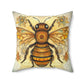Folk Art Honey Bee Portrait Design Square Pillow - Cottagecore Country Farm Style Gift for Yourself or Loved Ones