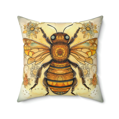 Folk Art Honey Bee Portrait Design Square Pillow - Cottagecore Country Farm Style Gift for Yourself or Loved Ones