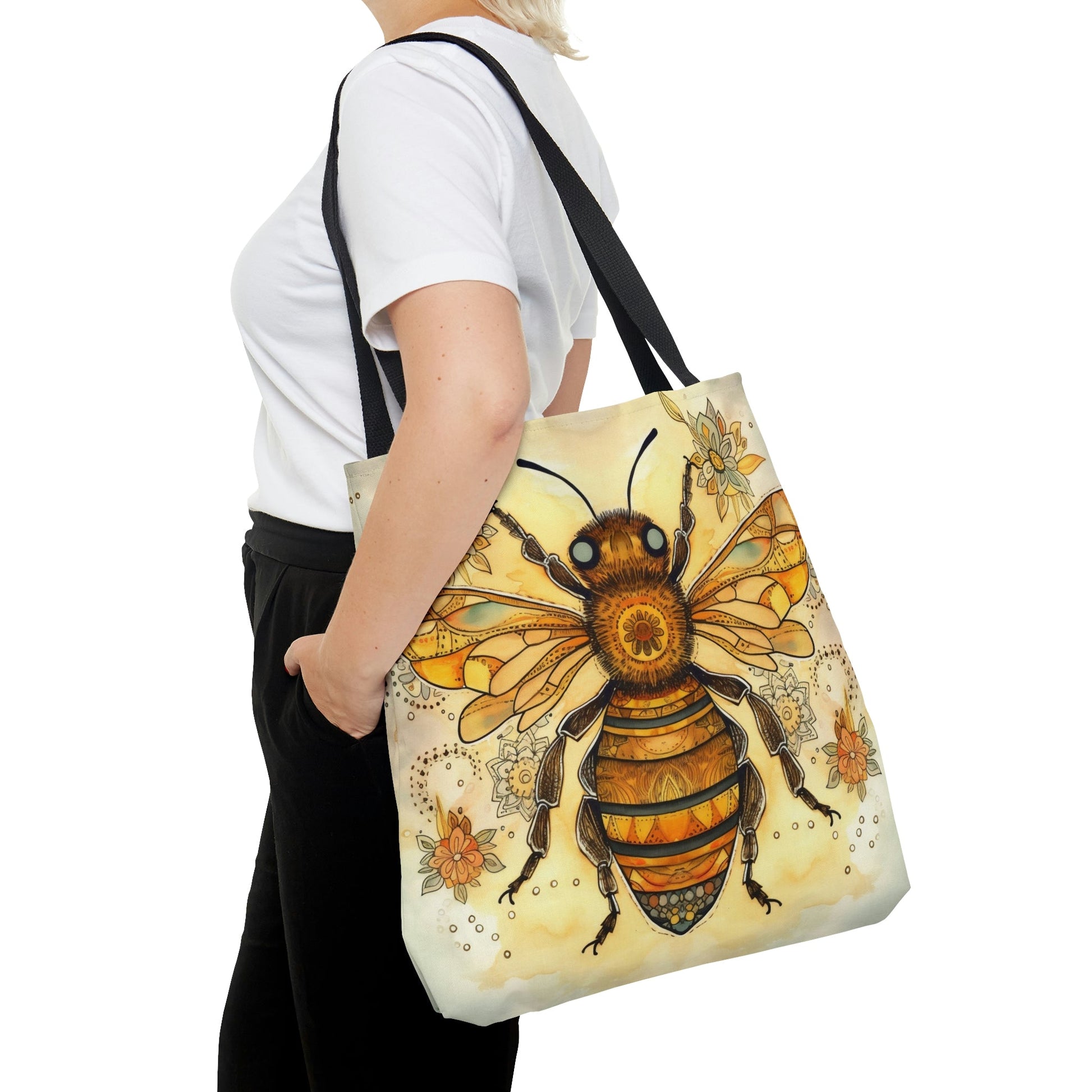 Folk Art Honey Bee Tote Bag - Cute Cottagecore Totebag Makes the Perfect Gift