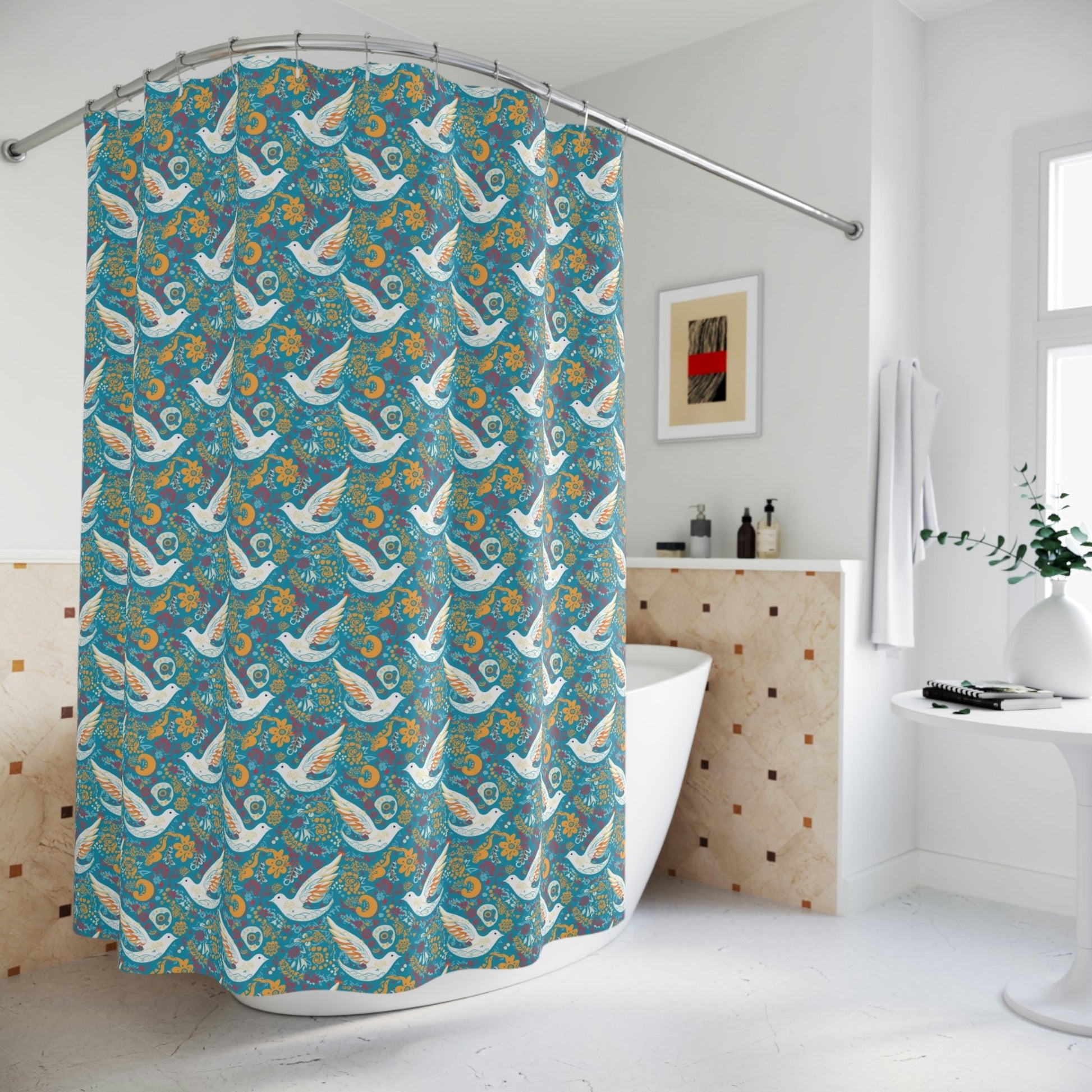 Folk Art Peace Dove Print Polyester Shower Curtain