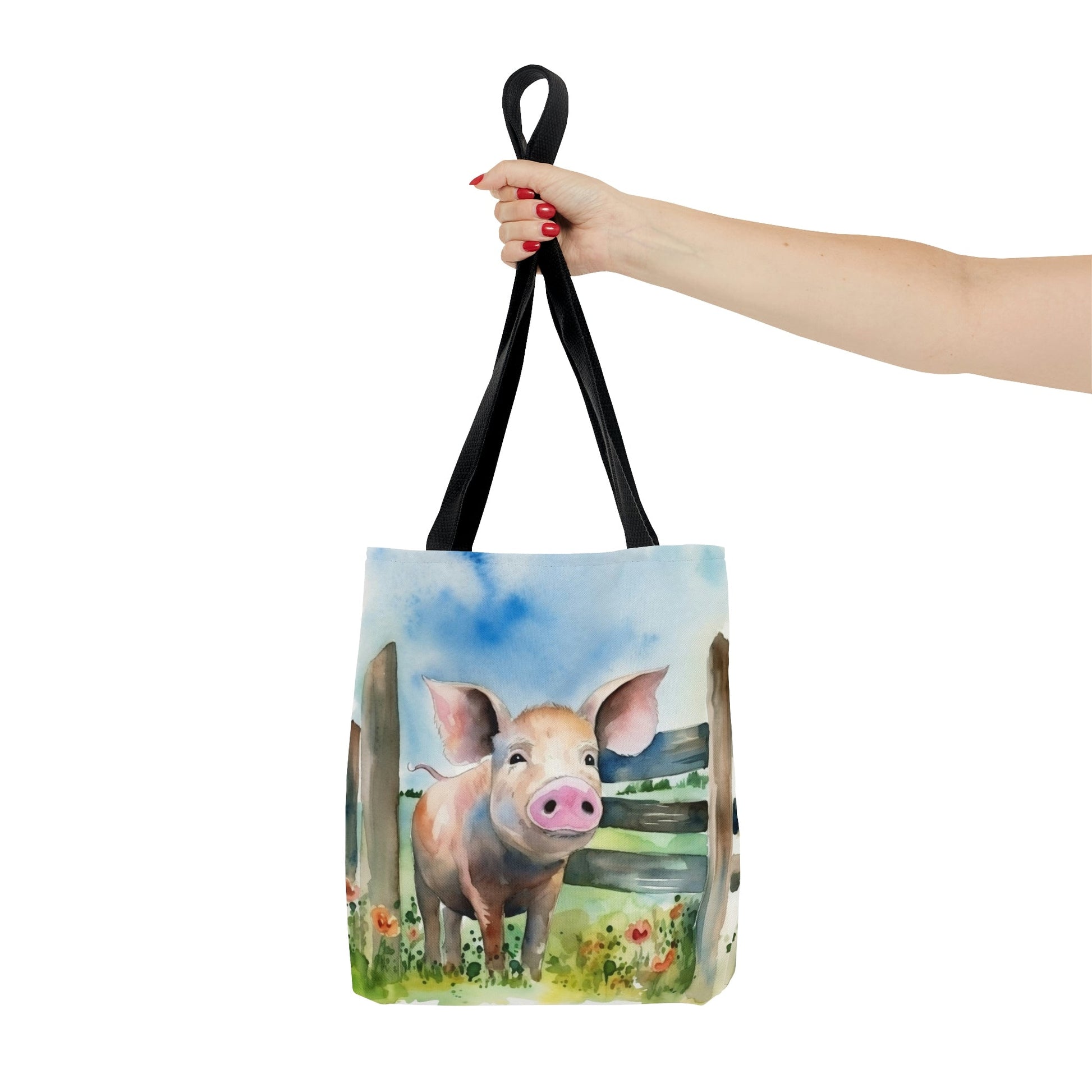 Folk Art Pig in Barnyard Tote Bag - Cute Cottagecore Totebag Makes the Perfect Gift