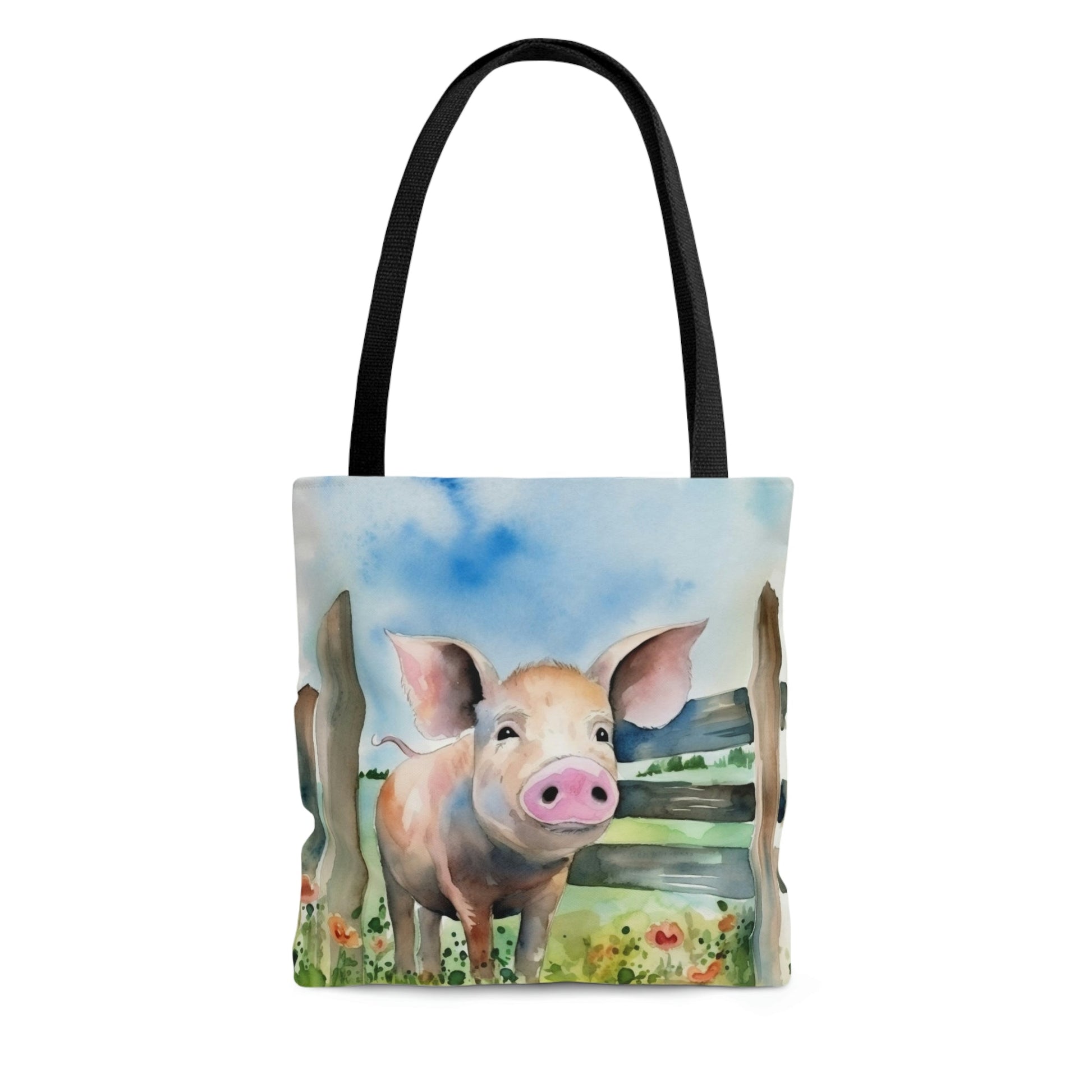 Folk Art Pig in Barnyard Tote Bag - Cute Cottagecore Totebag Makes the Perfect Gift