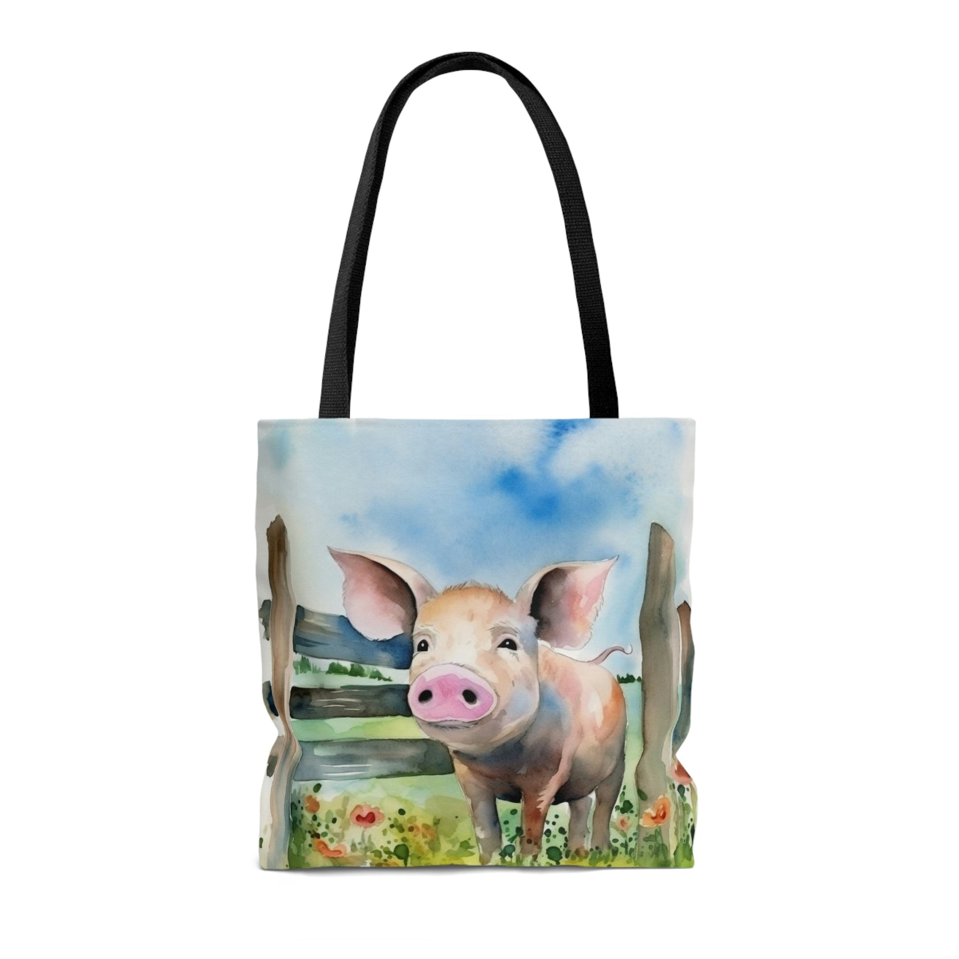 Folk Art Pig in Barnyard Tote Bag - Cute Cottagecore Totebag Makes the Perfect Gift