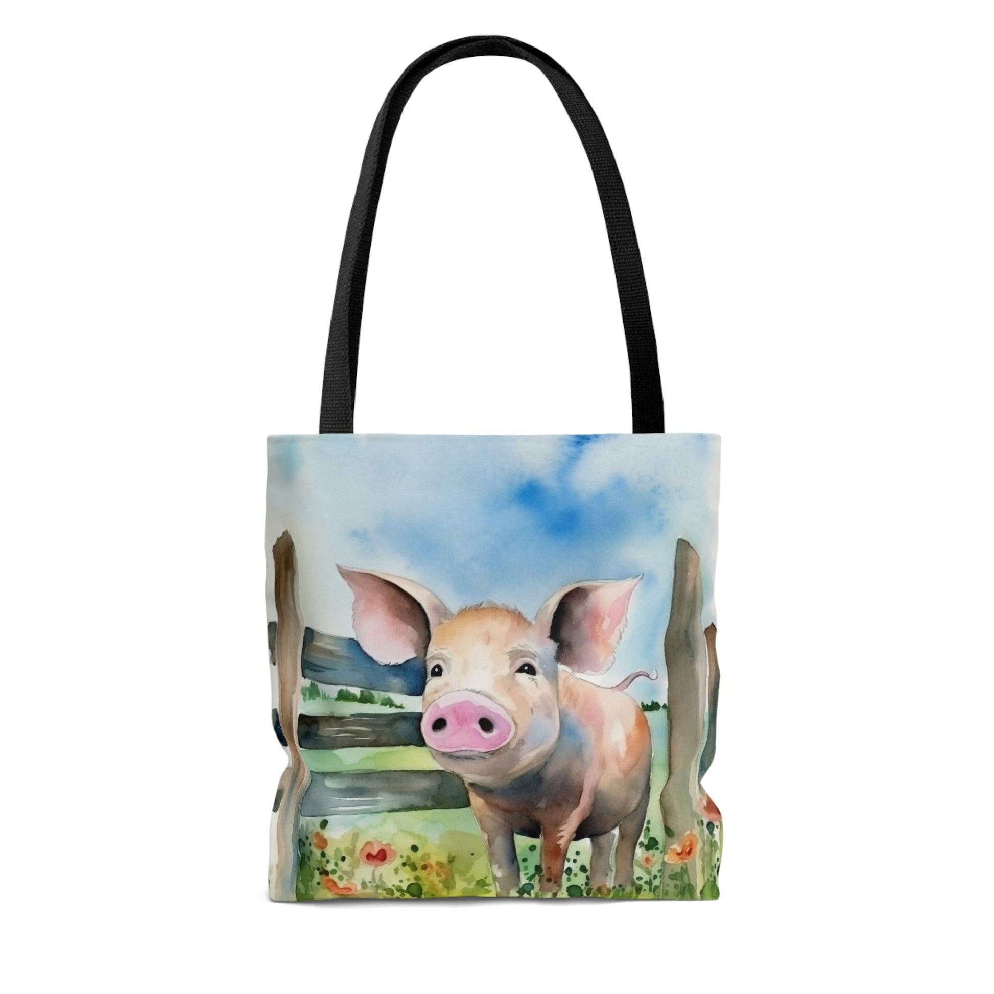 Folk Art Pig in Barnyard Tote Bag - Cute Cottagecore Totebag Makes the Perfect Gift