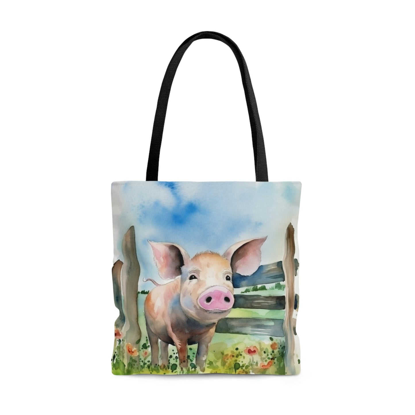 Folk Art Pig in Barnyard Tote Bag - Cute Cottagecore Totebag Makes the Perfect Gift