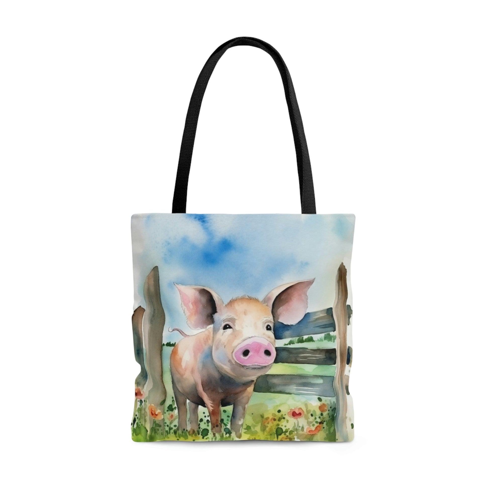 Folk Art Pig in Barnyard Tote Bag - Cute Cottagecore Totebag Makes the Perfect Gift