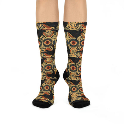 Folk Art Raven Design Cushioned Crew Socks