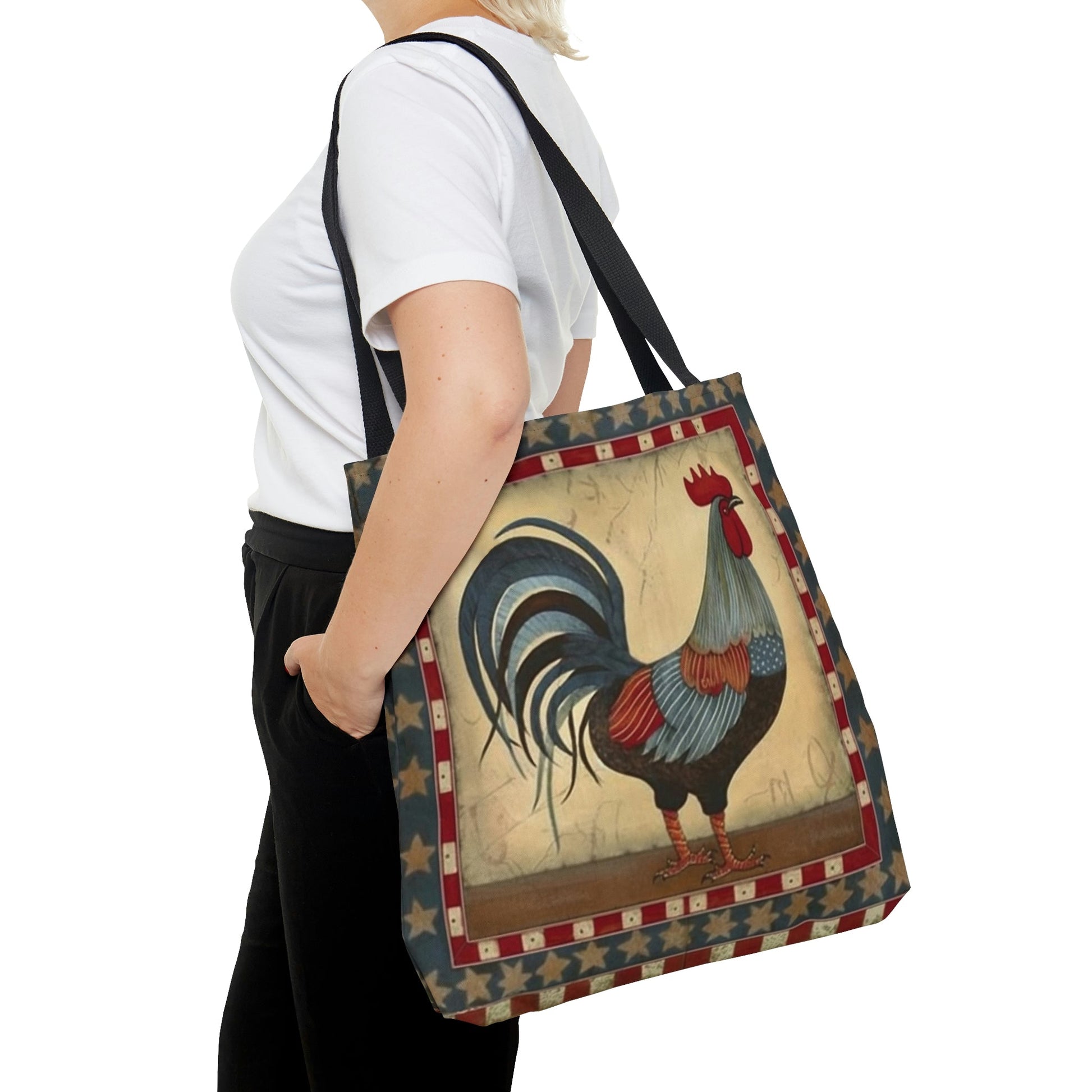Folk Art Rooster Tote Bag - Cute Cottagecore Totebag Makes the Perfect Gift