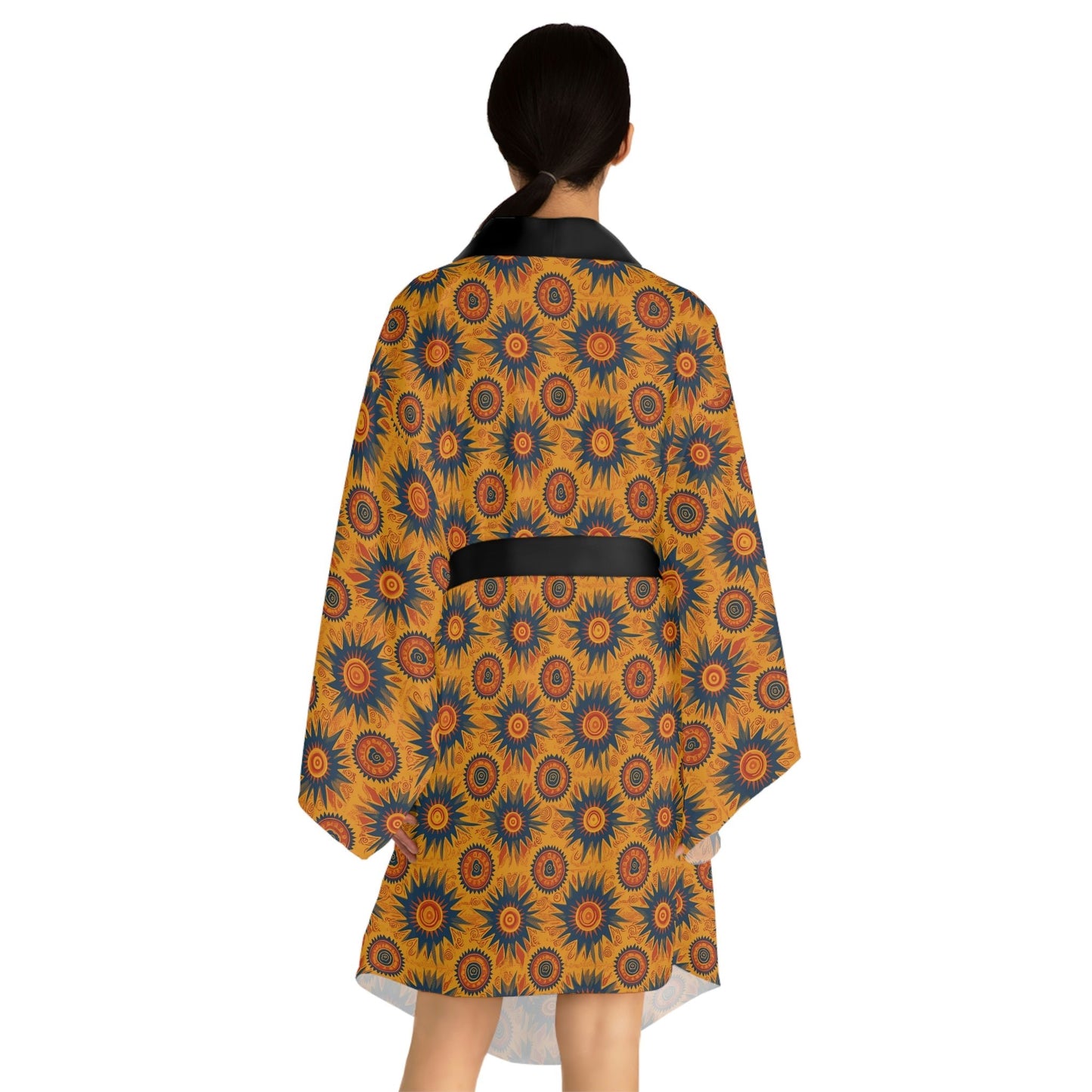 Folk Art Sun Pattern Long Sleeve Kimono Robe