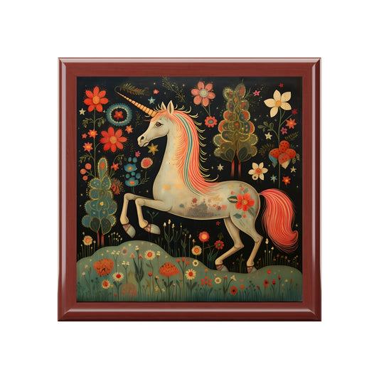 Folk Art Unicorn Jewelry Box