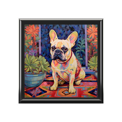 French Bulldog on Patio Scene Jewelry Keepsake Box