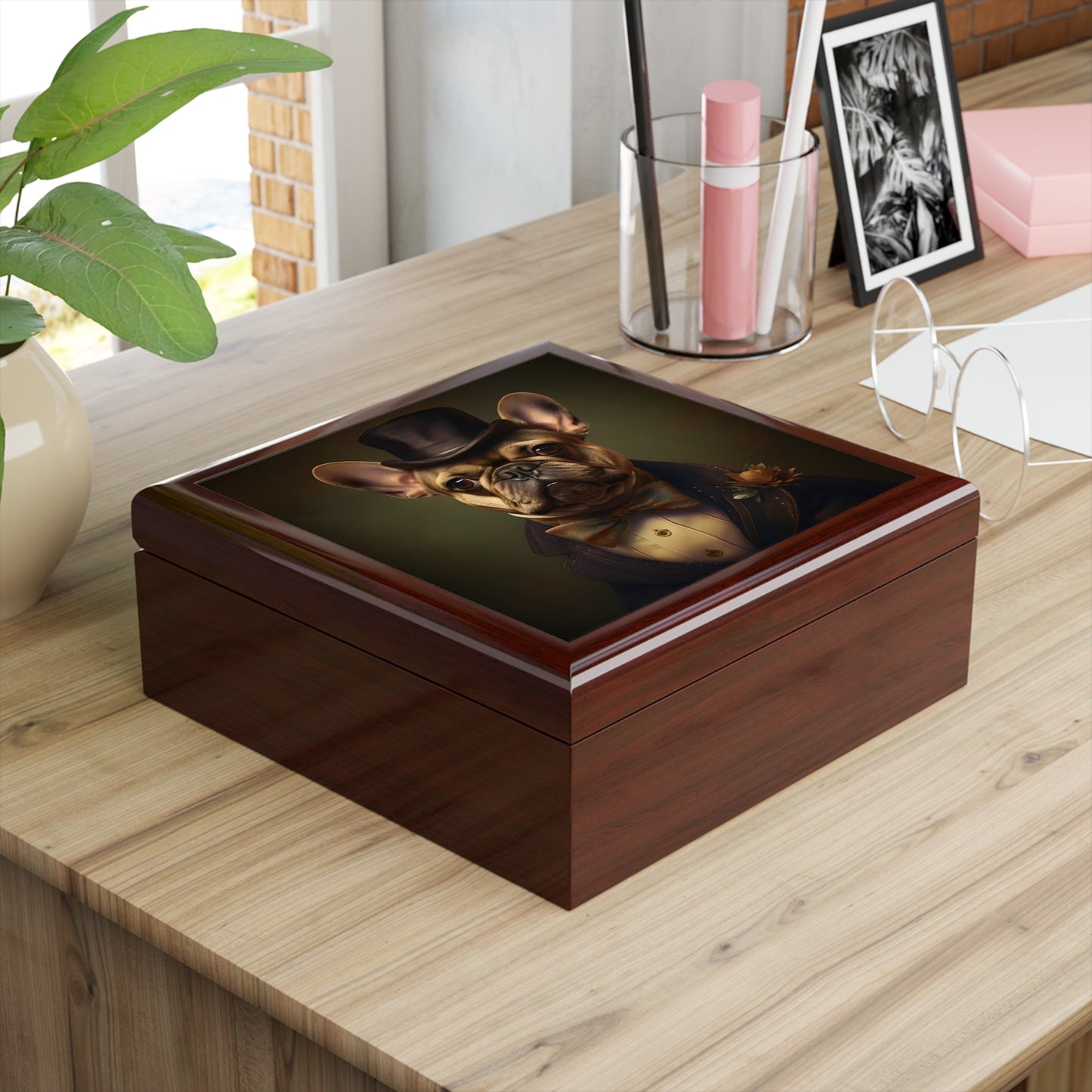 French Bulldog Wearing a Top Hat Art Print Gift and Jewelry Box