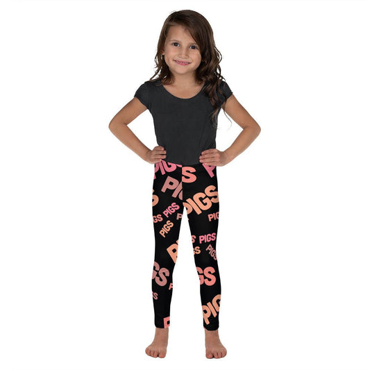 Fun! Kid's Love Pigs Leggings Stretchy Unisex Coordinating Black Pink Peach Cute Sweet