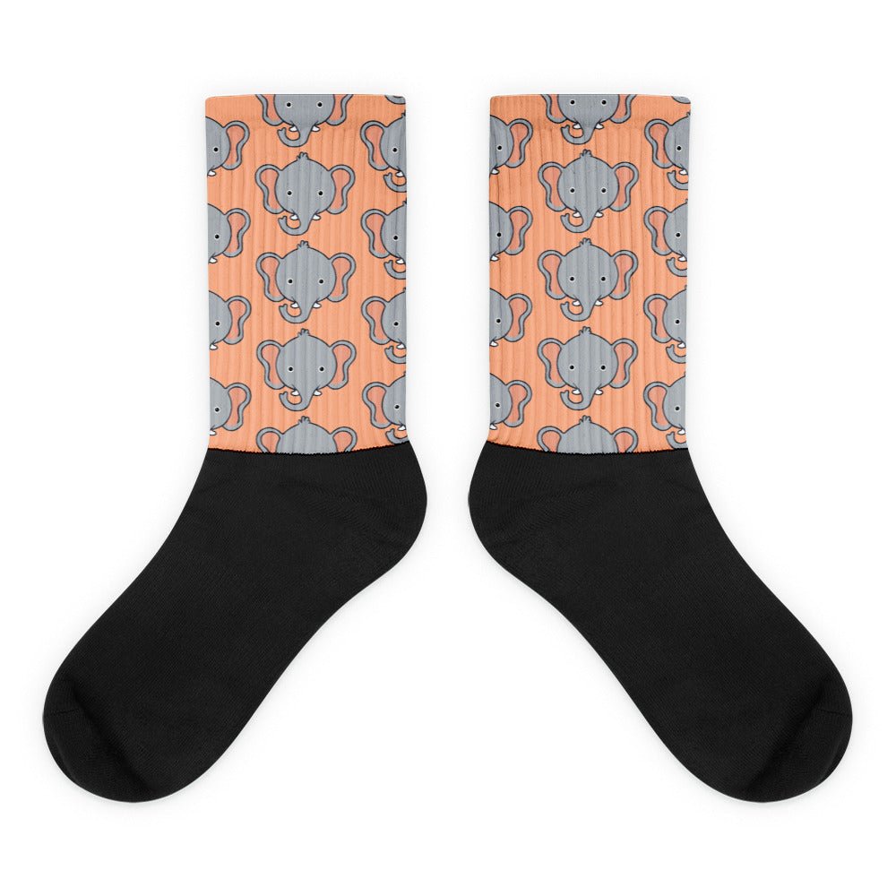 Gigi the Elephant Socks Sox Cute Animal Gray Peach Pink Pattern Crew knee length