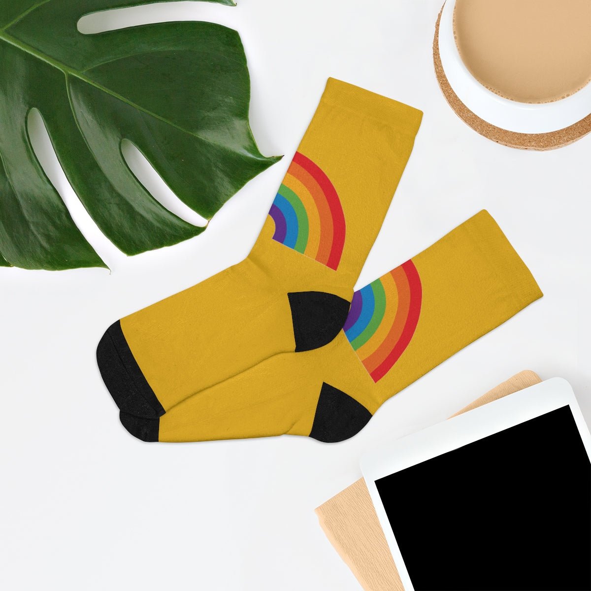 Gold Rainbow Socks Yellow Nice Sweet Groovy Fun