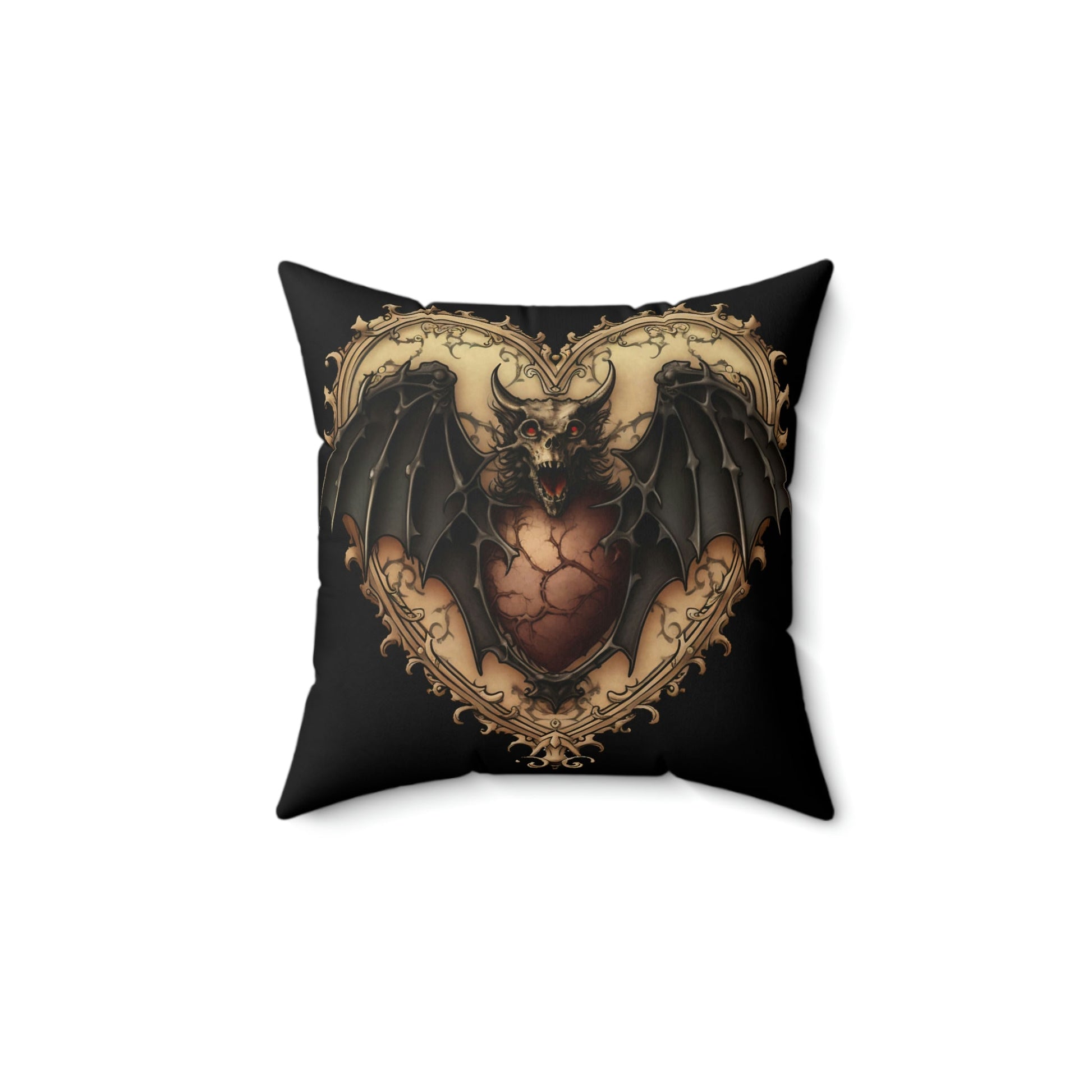 Gothic Bat Heart Design Square Pillow - Goblincore Goth Style Gift for Yourself or Your Witchy Loved Ones