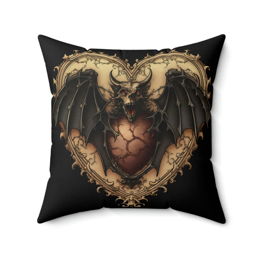 Gothic Bat Heart Design Square Pillow - Goblincore Goth Style Gift for Yourself or Your Witchy Loved Ones