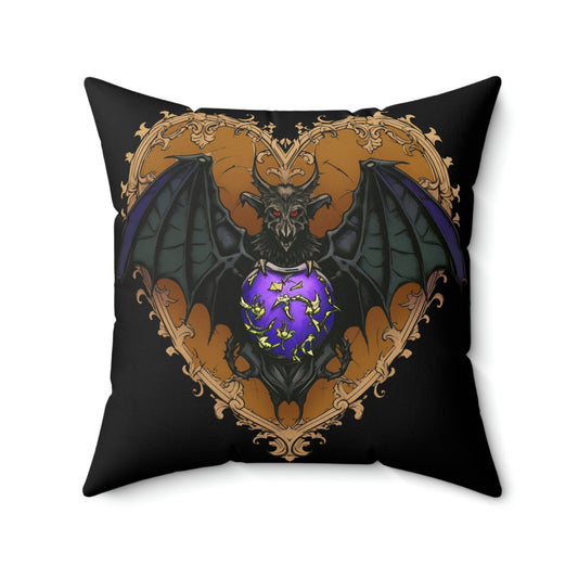 Gothic Bat Purple Heart Design Square Pillow - Goblincore Goth Style Gift for Yourself or Your Witchy Loved Ones