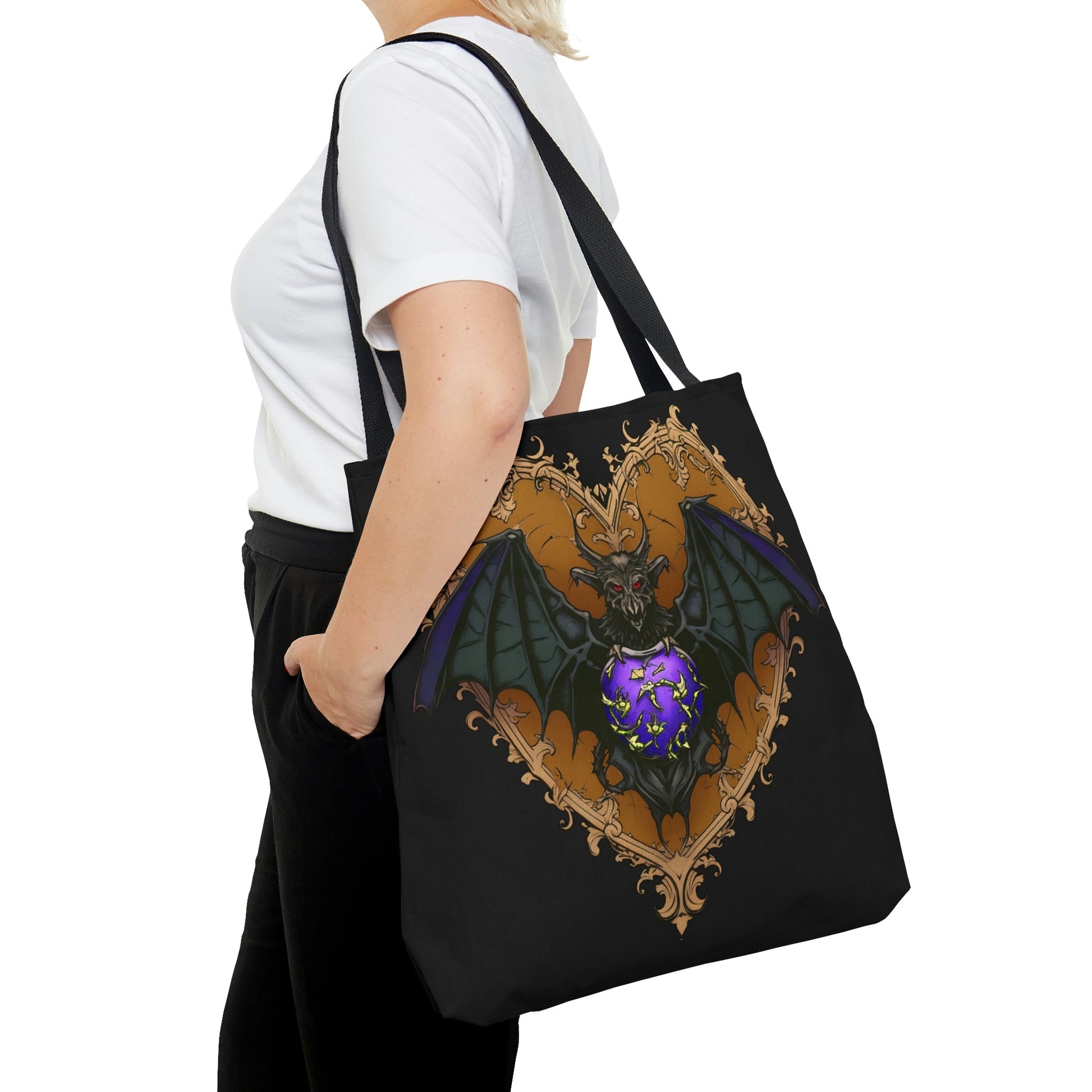 Gothic Bat Purple Heart Tote Bag - Cute Cottagecore Totebag Makes the Perfect Gift