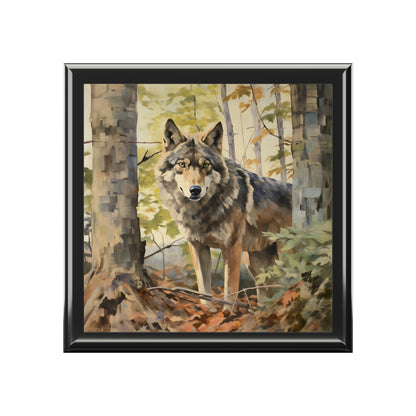 Gray Wolf in the Woods Art Print Gift and Jewelry Box