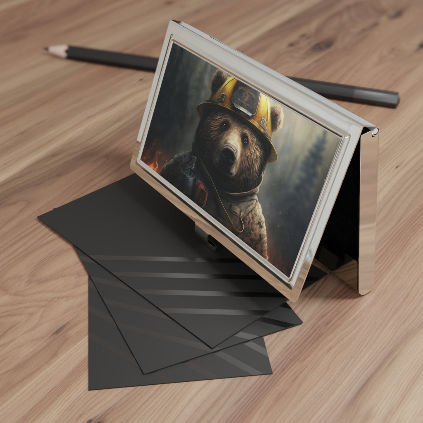 Grizzly Bear Firefighter Art Print Business Card Holder